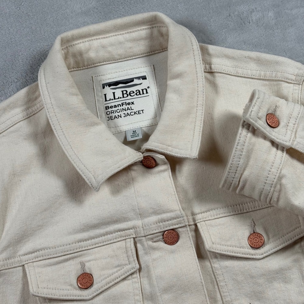 LL Bean BeanFlex Original Jean Jacket Womens Cream Off White Trucker Jacket M